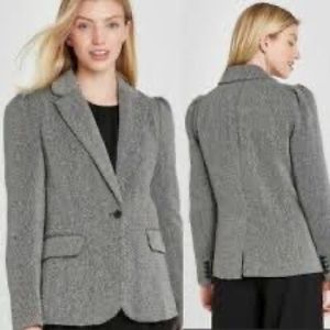 A New Day Womens Black White Puffy Sleeve Single Button Blazer Jacket Size 6